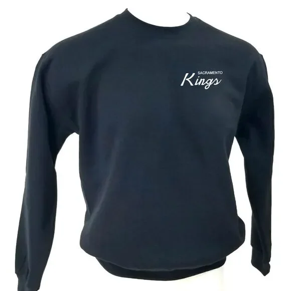 SACRAMENTO KINGS Double Script Retro Logo BLACK Pullover Crewneck Sweatshirt 90s - Picture 2 of 6